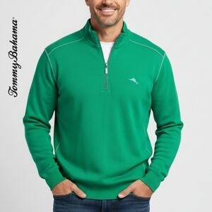 XL Tommy Bahama 100% Cotton "Relax" Pullover Quarter Zip Up Sweater, Green